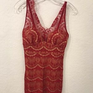 AAKAA red lace sheer crochet cocktail dress S